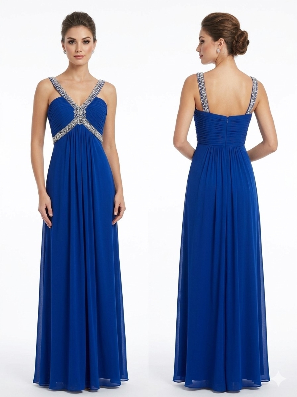 Xscape Royal Blue Beaded Strap Maxi Gown